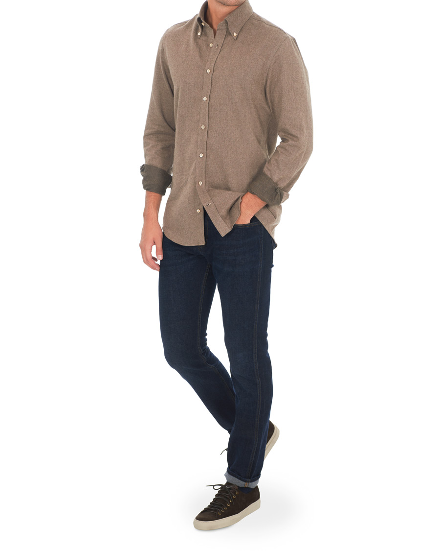 Herre | Skjorter | Stenströms | Slimline Flannel Shirt Brown