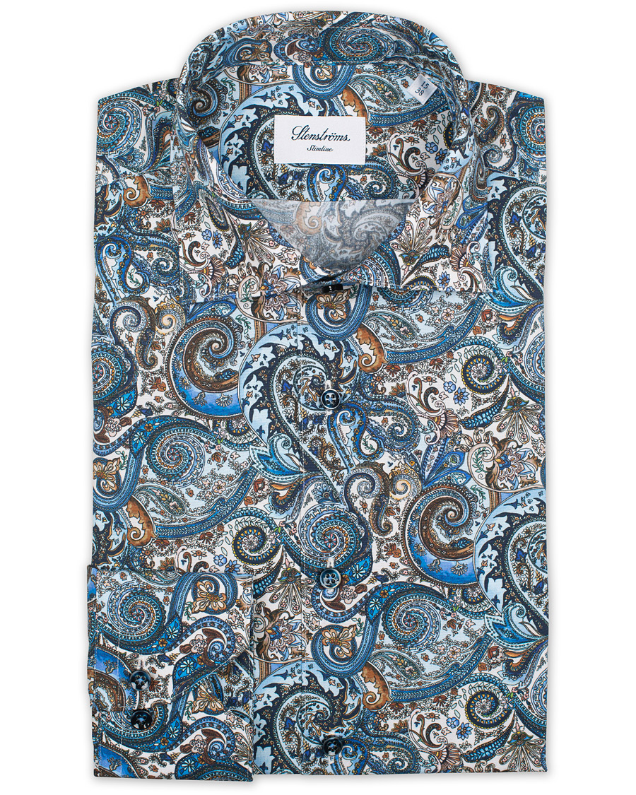 Herre | Skjorter | Stenströms | Slimline Printed Paisley Shirt White/Blue