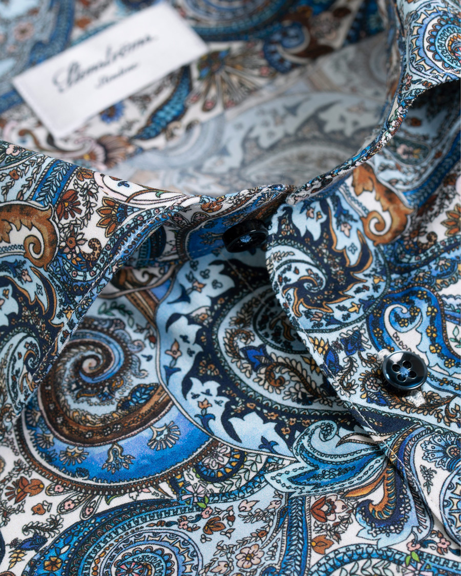 Herre | Skjorter | Stenströms | Slimline Printed Paisley Shirt White/Blue