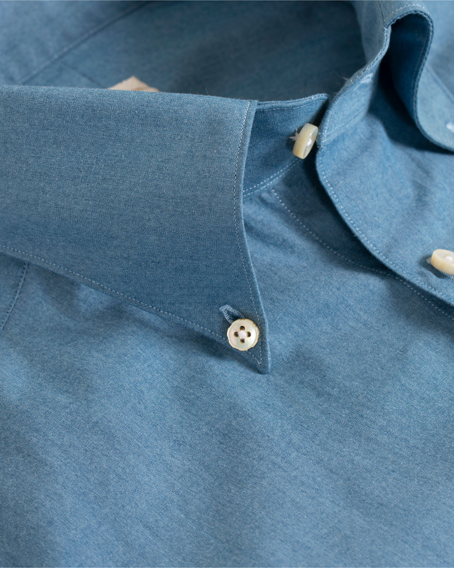 Herre | Skjorter | Stenströms | 1899 Slimline Dyed Indigo Button Down Shirt Denim