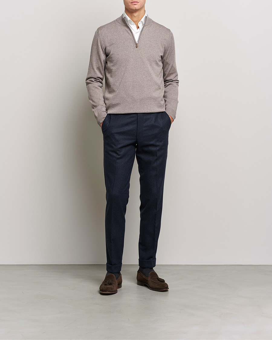 Herre | Gensere | Stenströms | Merino Half Zip Mud Brown