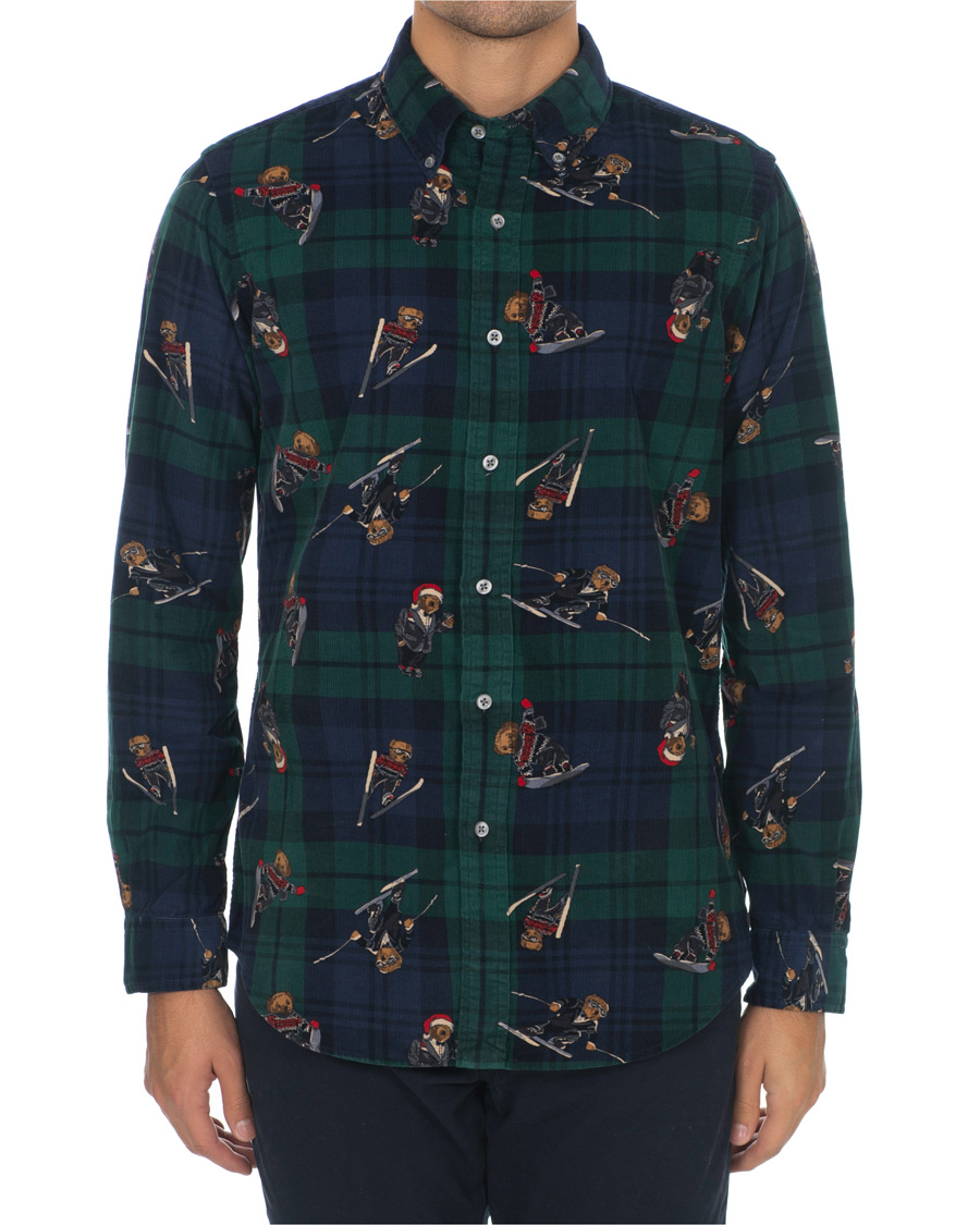 Herre | Skjorter | Polo Ralph Lauren | Custom Fit Corduroy Bear Shirt Blackwatch