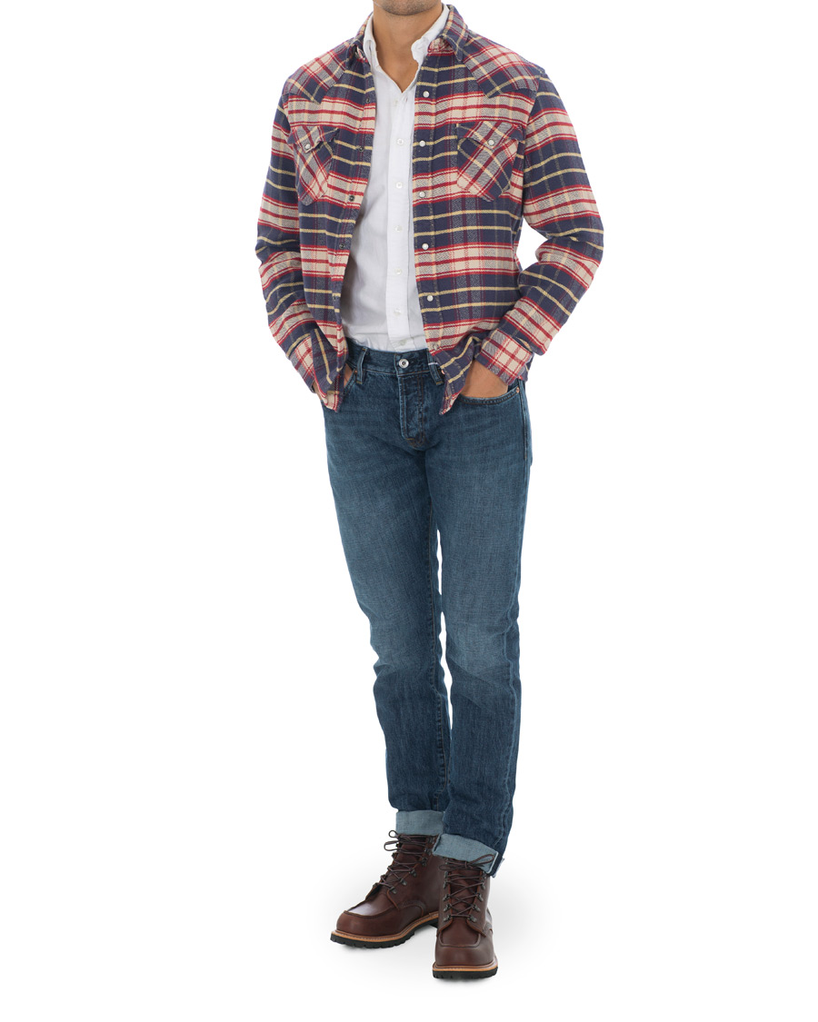 Herre | Skjorter | RRL | Buffalo Western Flannel Shirt Navy/Red Plaid
