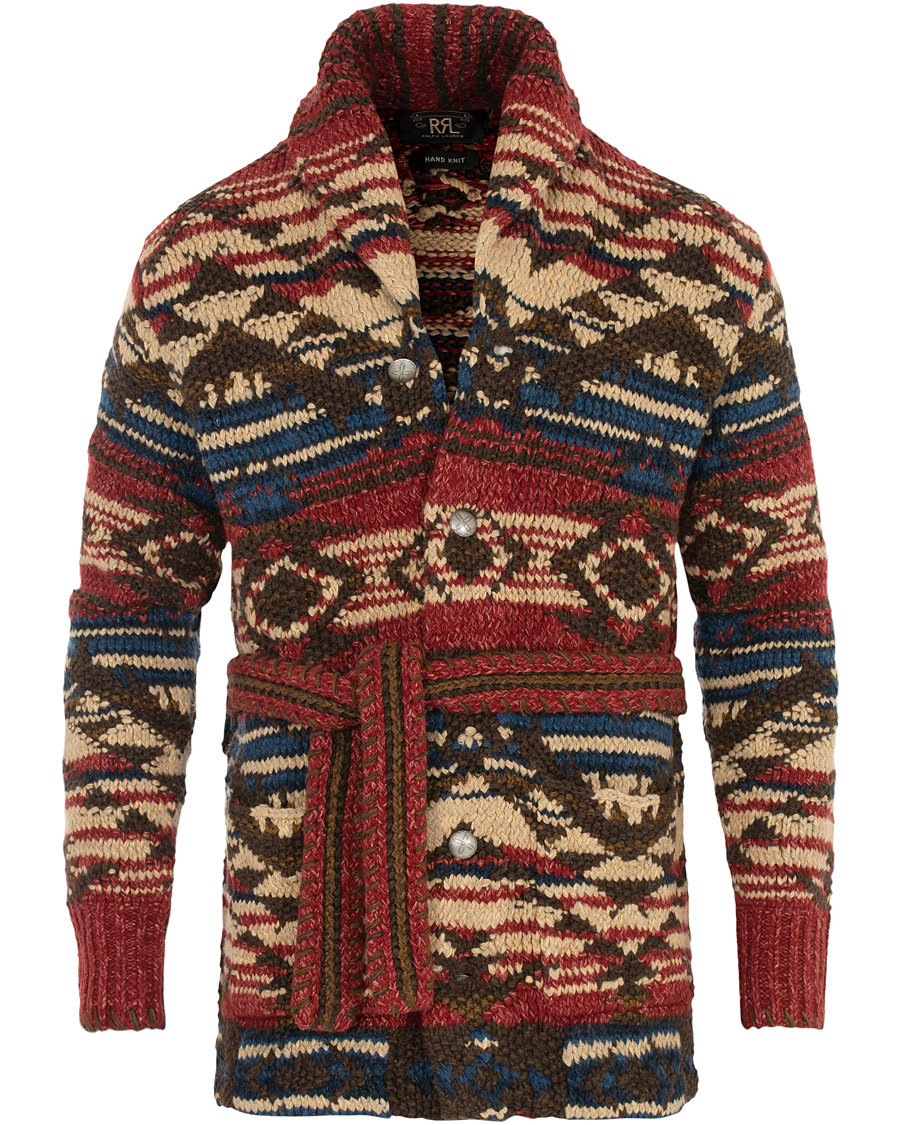 Herre | Gensere | RRL | Ranch Shawl Collar Hand Knit Cardigan Red/Navy/Cream