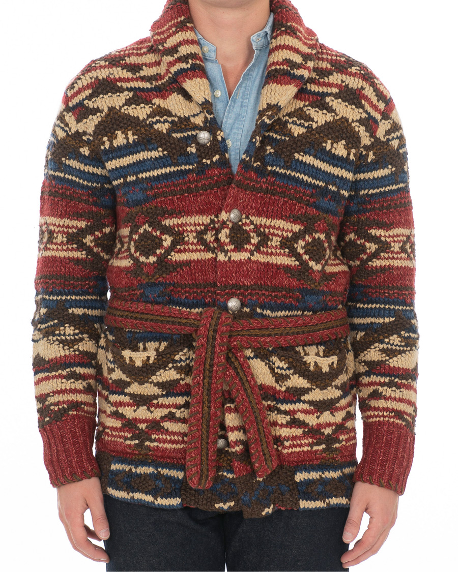 Herre | Gensere | RRL | Ranch Shawl Collar Hand Knit Cardigan Red/Navy/Cream