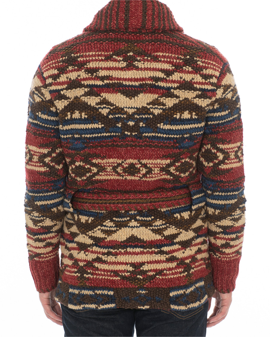 Herre | Gensere | RRL | Ranch Shawl Collar Hand Knit Cardigan Red/Navy/Cream