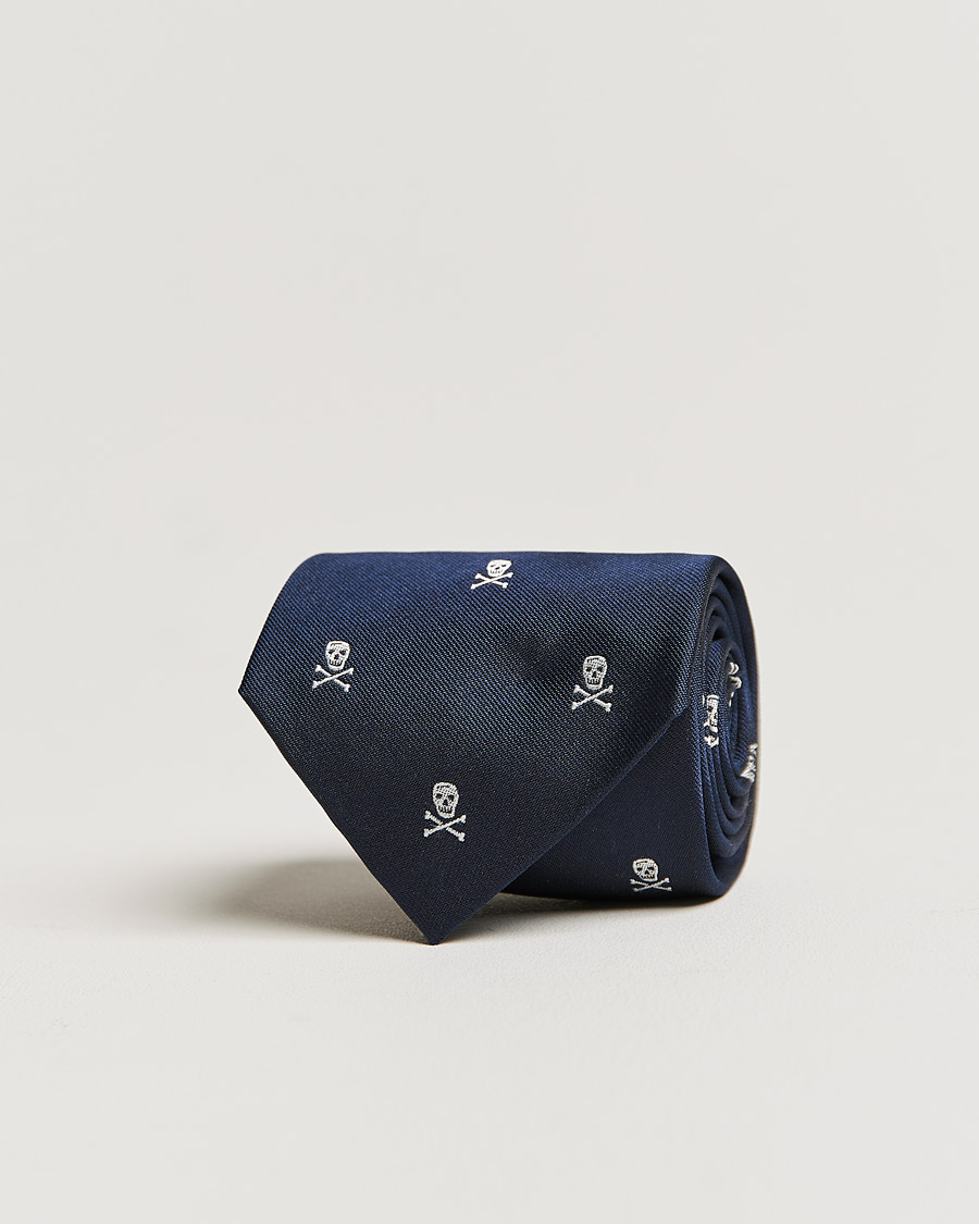 Herre | Ralph Lauren Purple Label Embroidered Skull Silk Tie Navy | Ralph Lauren Purple Label | Embroidered Skull Silk Tie Navy