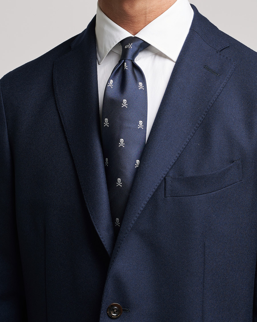Herre | Ralph Lauren Purple Label Embroidered Skull Silk Tie Navy | Ralph Lauren Purple Label | Embroidered Skull Silk Tie Navy