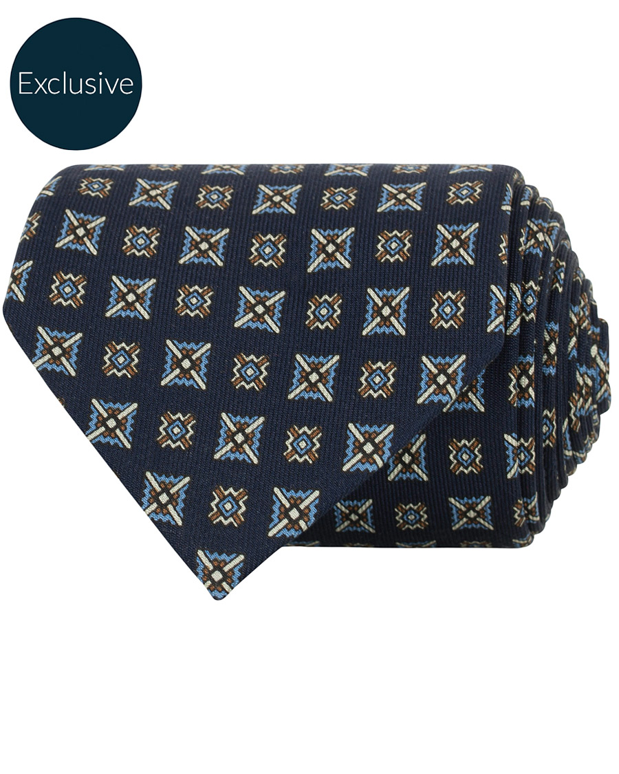 Herre | E. Marinella Printed Silk Tie 8 cm Navy | E. Marinella | Printed Silk Tie 8 cm Navy