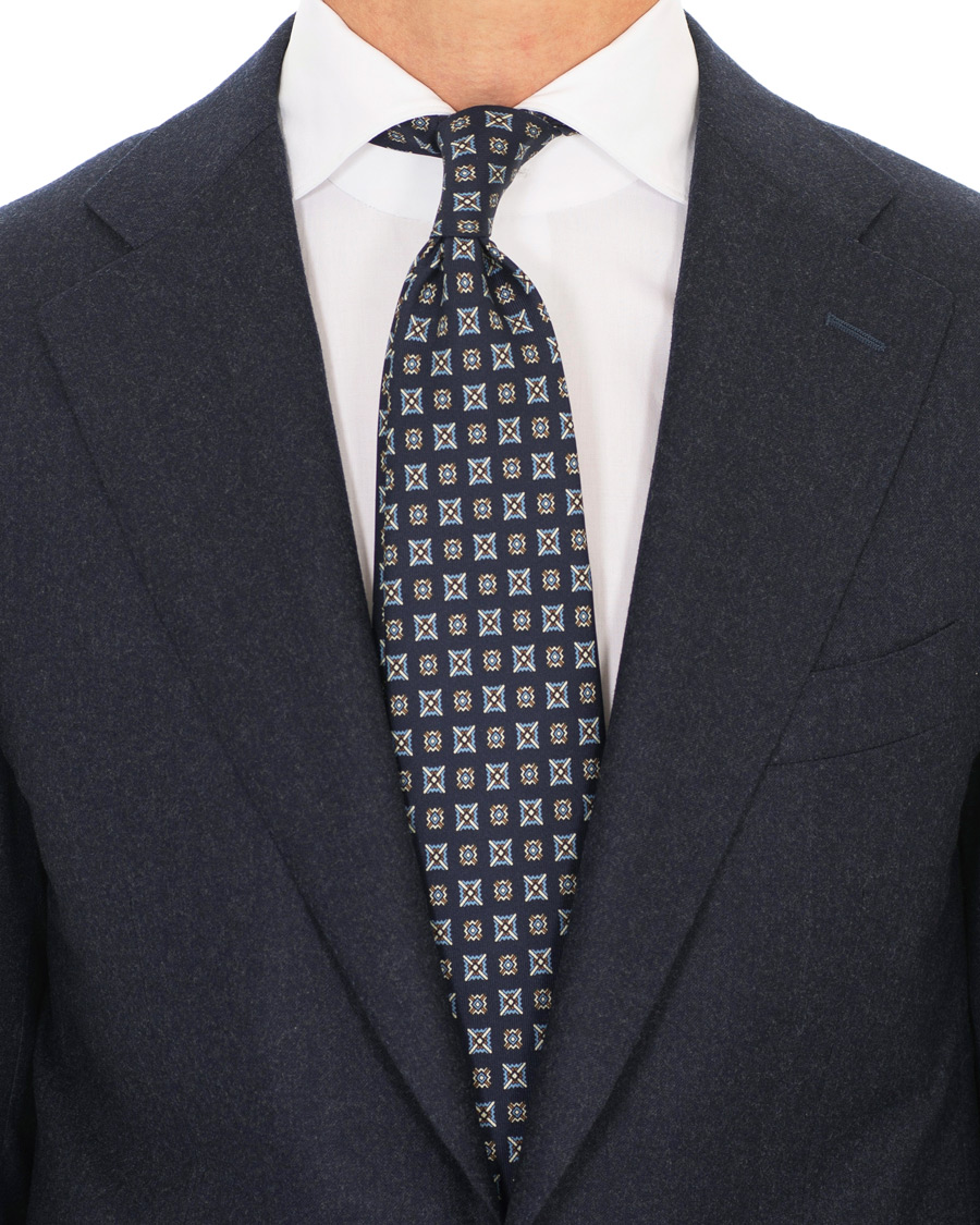 Herre | E. Marinella Printed Silk Tie 8 cm Navy | E. Marinella | Printed Silk Tie 8 cm Navy