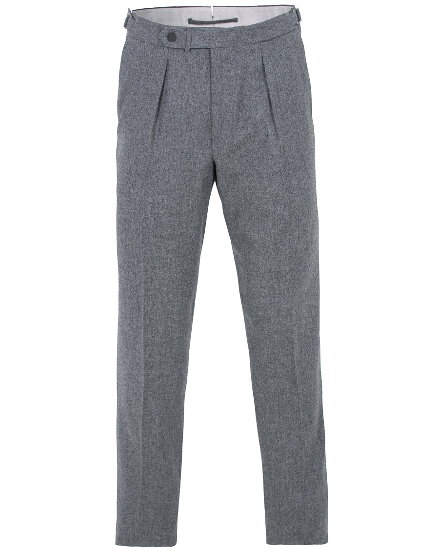 Herre | Bukser | Berg&Berg | Arnold Pleated Side Adjuster Flanell Trousers Mid Grey