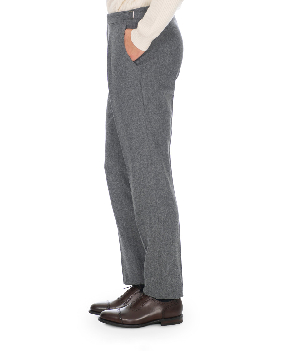Herre | Bukser | Berg&Berg | Arnold Pleated Side Adjuster Flanell Trousers Mid Grey