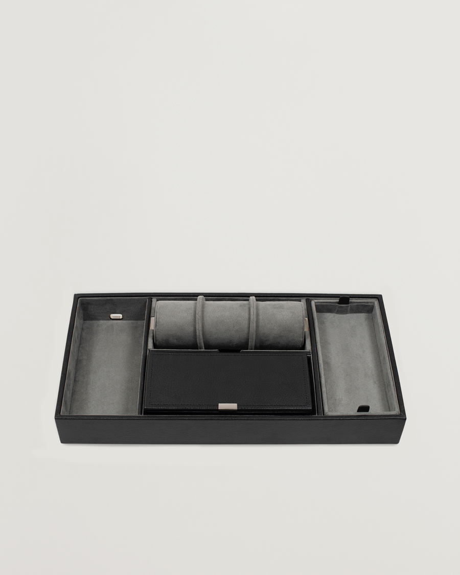 Herre | Klokke- og smykkeskrin | WOLF | Howard Valet Tray with Cuff Black/Grey Pebble