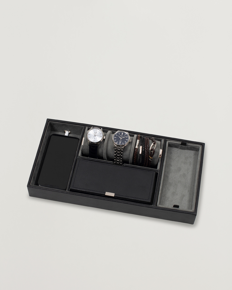 Herre | Klokke- og smykkeskrin | WOLF | Howard Valet Tray with Cuff Black/Grey Pebble