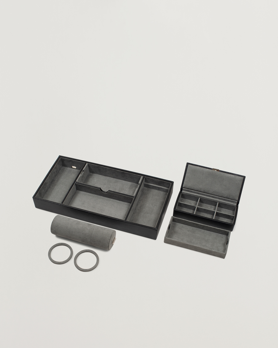 Herre | Klokke- og smykkeskrin | WOLF | Howard Valet Tray with Cuff Black/Grey Pebble