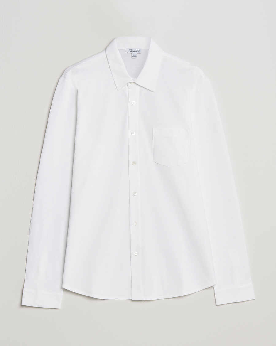 Herre |  | Sunspel | Long Sleeve Pique Shirt White