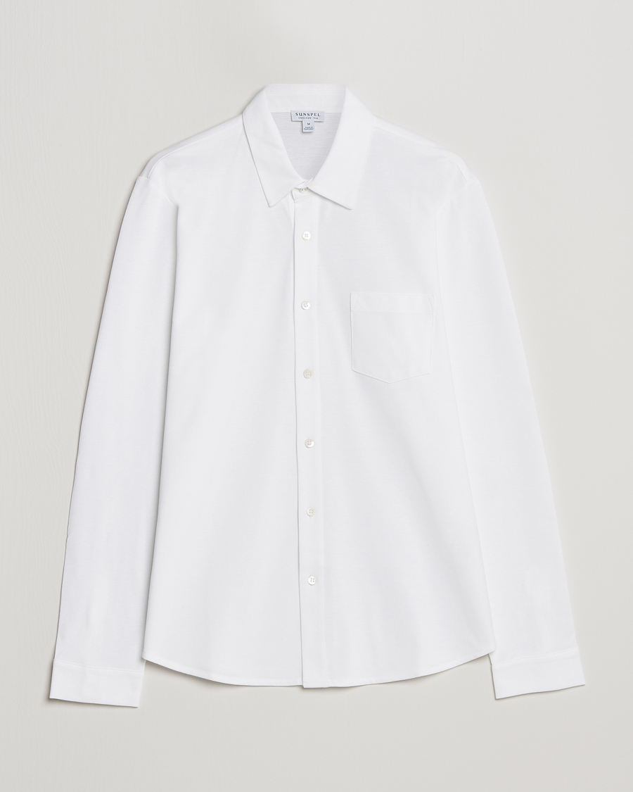 Herre | Skjorter | Sunspel | Long Sleeve Pique Shirt White