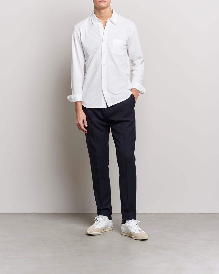 Herre |  | Sunspel | Long Sleeve Pique Shirt White