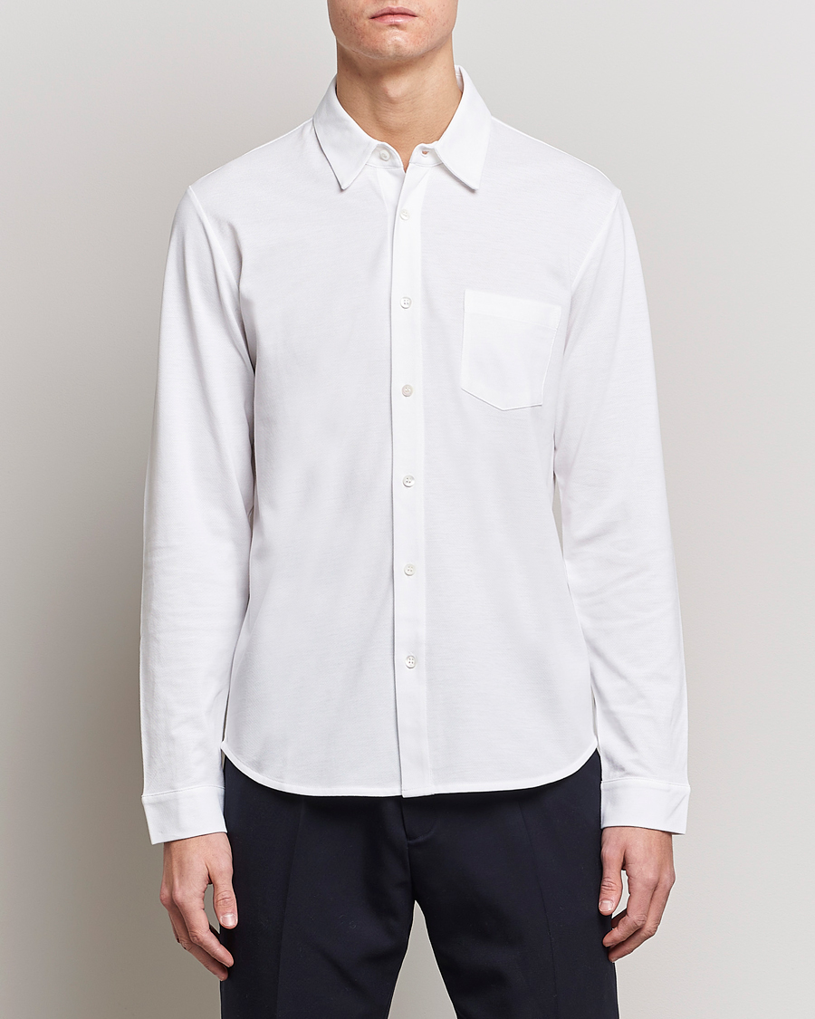 Men | Polo Shirts | Sunspel | Long Sleeve Pique Shirt White