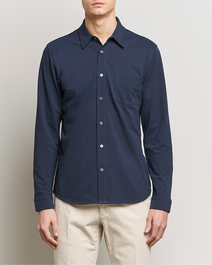 Herre | Skjorter | Sunspel | Long Sleeve Button Down Pique Shirt Navy