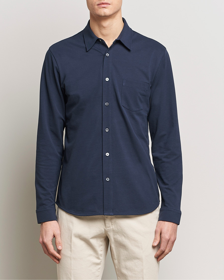 Herre | Salg | Sunspel | Long Sleeve Button Down Pique Shirt Navy