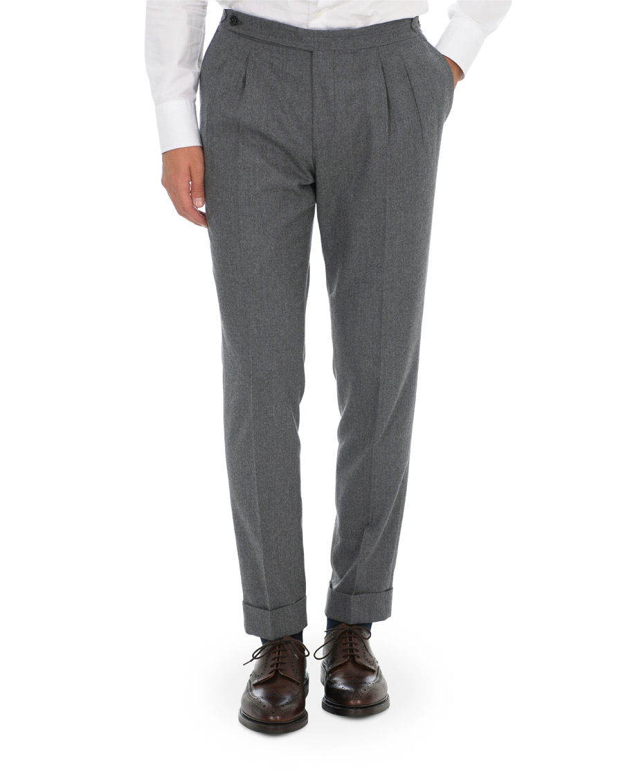 Herre | Bukser | Morris Heritage | Carl Double Pleated Flannel Trousers Grey 46