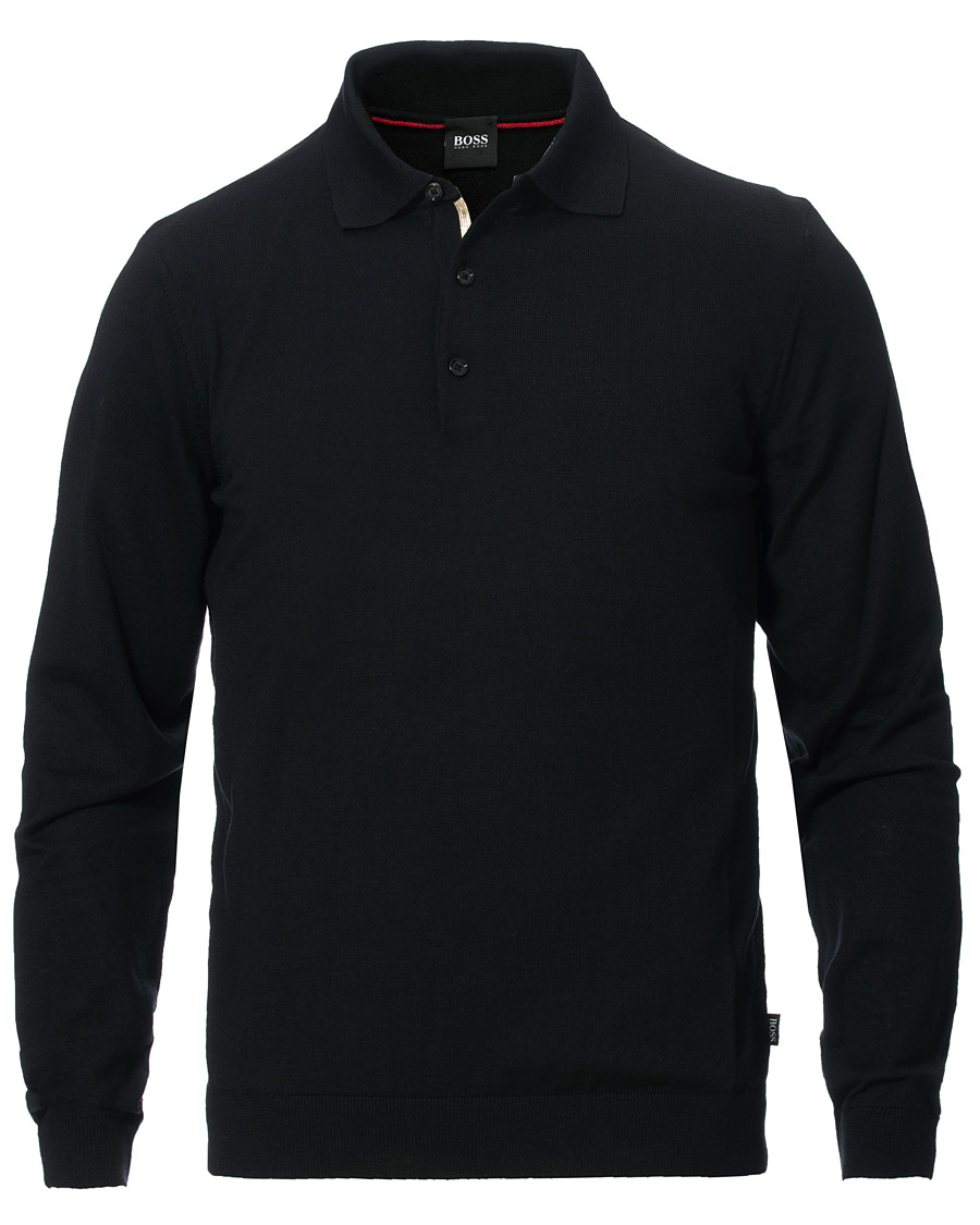 Herre | Gensere | BOSS BLACK | BOSS Grayson Extra Fine Merino Knitted Poloshirt Black
