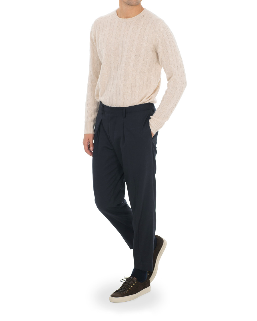 Herre | Bukser | Tiger of Sweden | Tarine Cropt Pleated Trousers Navy