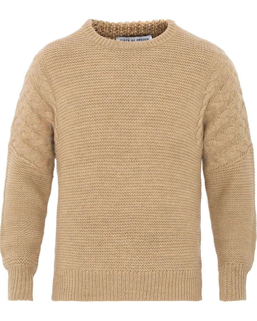 Herre | Gensere | Tiger of Sweden | Pike Wool Structured Knitted Sweatshirt Beige