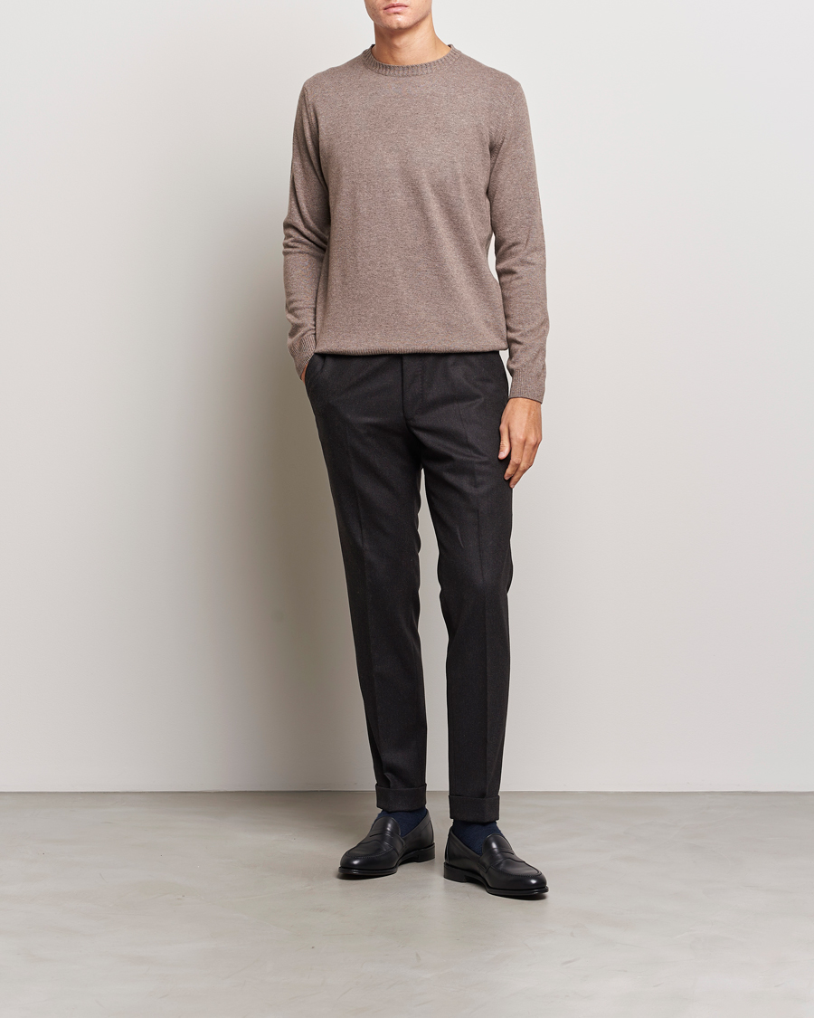 Herre | Gensere | Oscar Jacobson | Valter Wool/Cashmere Round Neck Light Brown