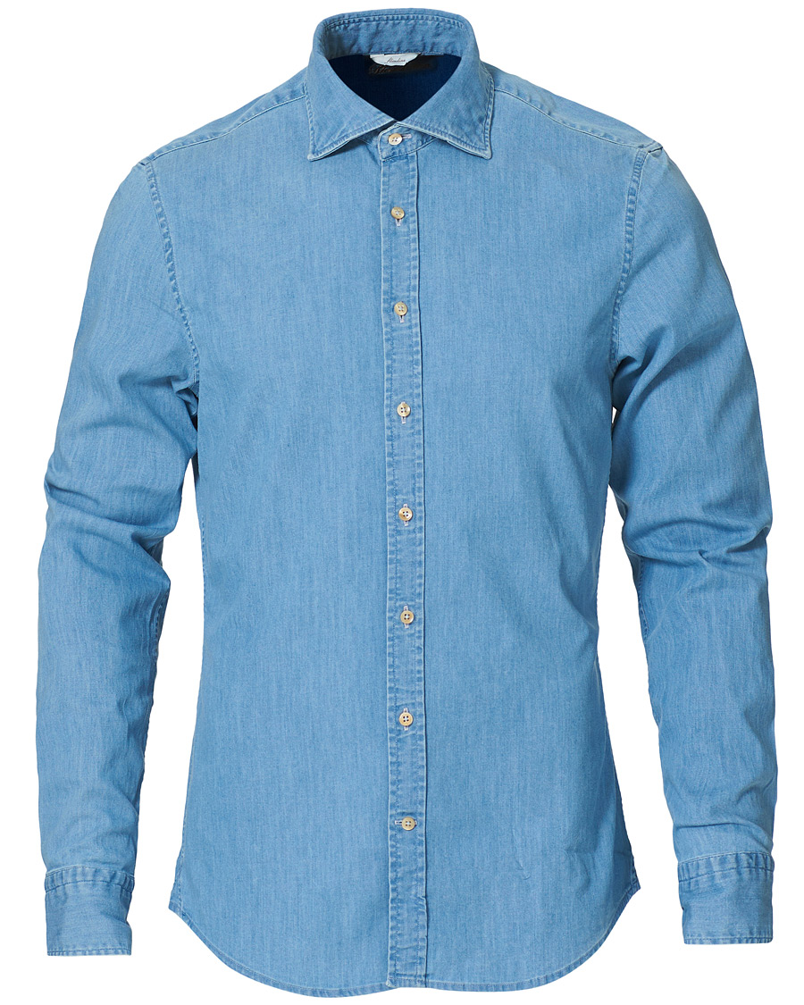 Herre | Skjorter | Stenströms | Slimline Garment Washed Shirt Light Denim