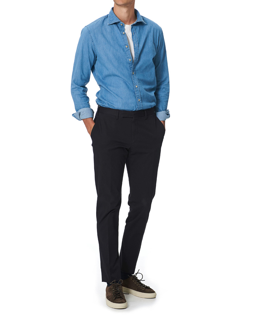 Herre | Skjorter | Stenströms | Slimline Garment Washed Shirt Light Denim