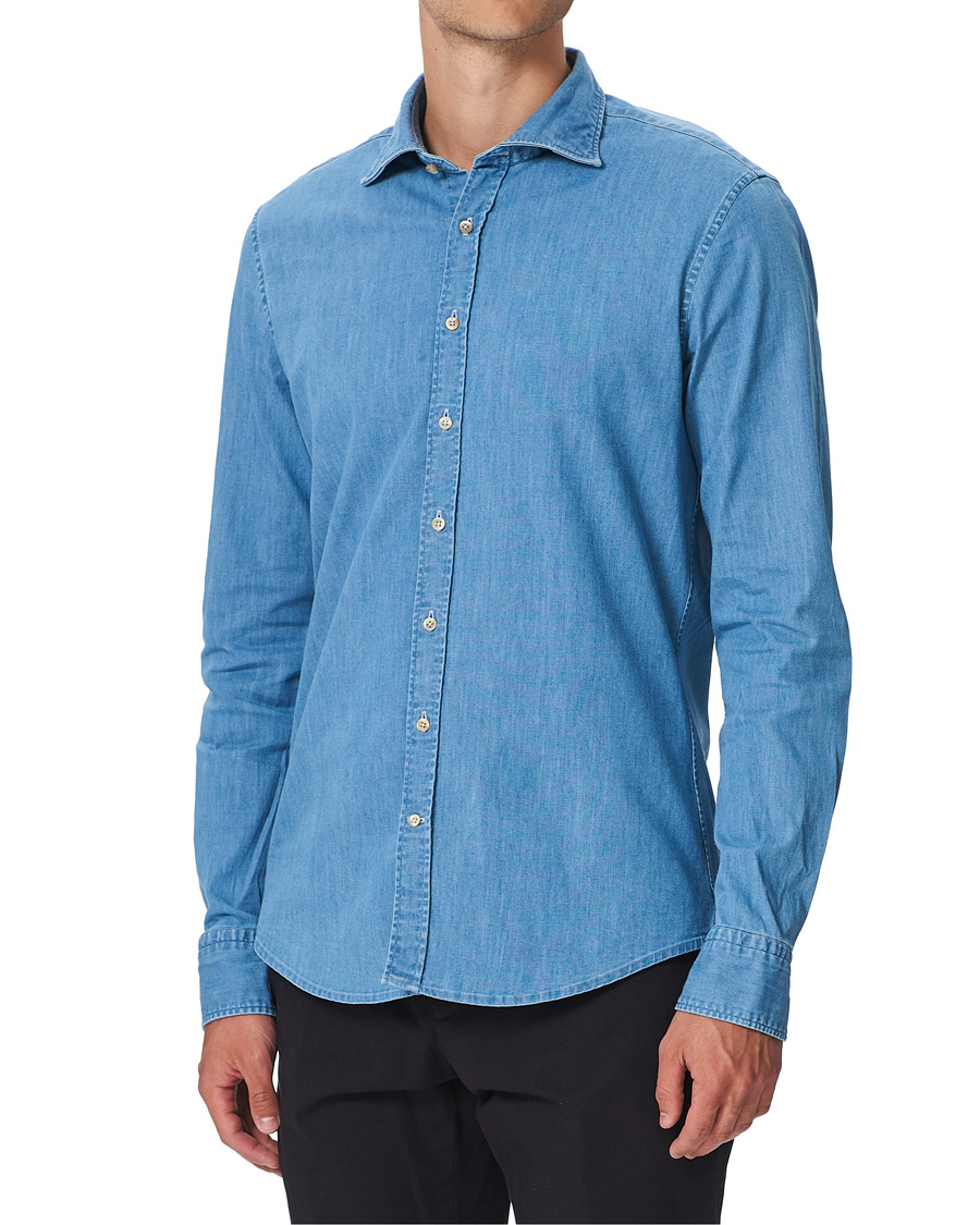 Herre | Skjorter | Stenströms | Slimline Garment Washed Shirt Light Denim