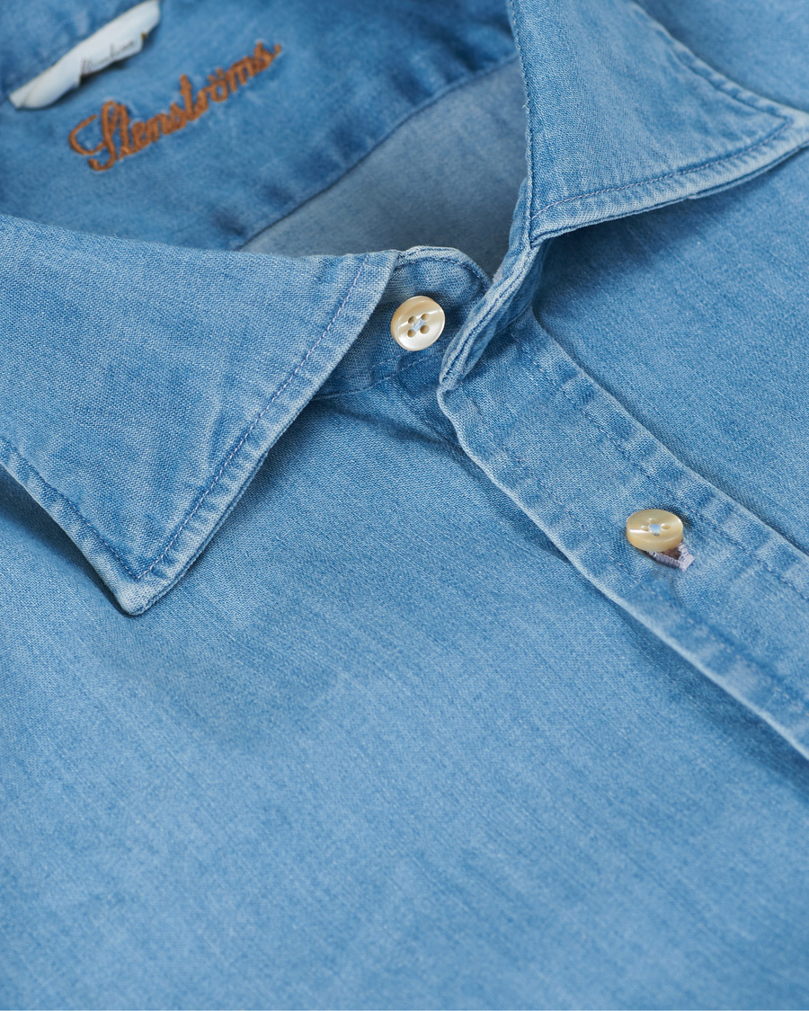 Herre | Skjorter | Stenströms | Slimline Garment Washed Shirt Light Denim