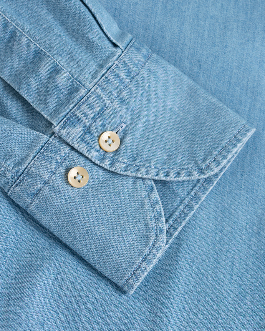 Herre | Skjorter | Stenströms | Slimline Garment Washed Shirt Light Denim
