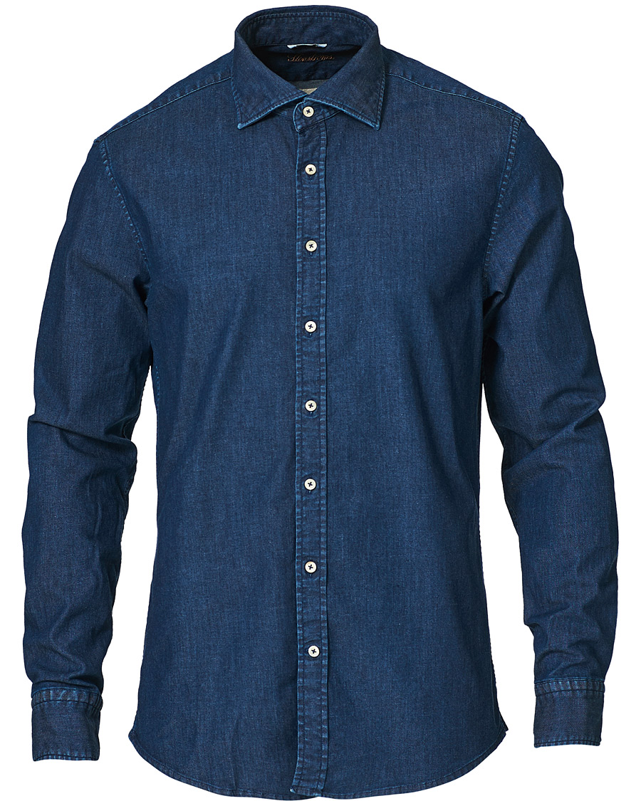 Herre | Skjorter | Stenströms | Slimline Garment Washed Shirt Dark Denim