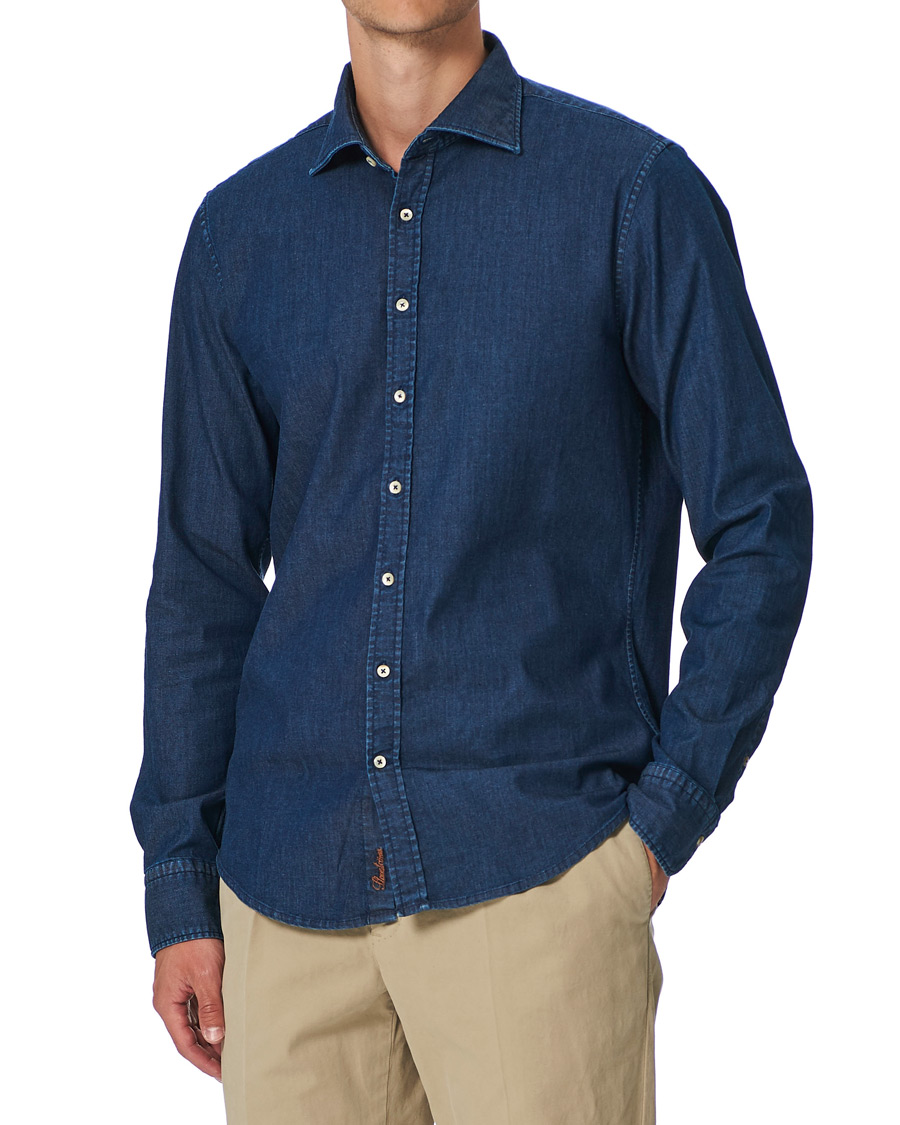 Herre | Skjorter | Stenströms | Slimline Garment Washed Shirt Dark Denim