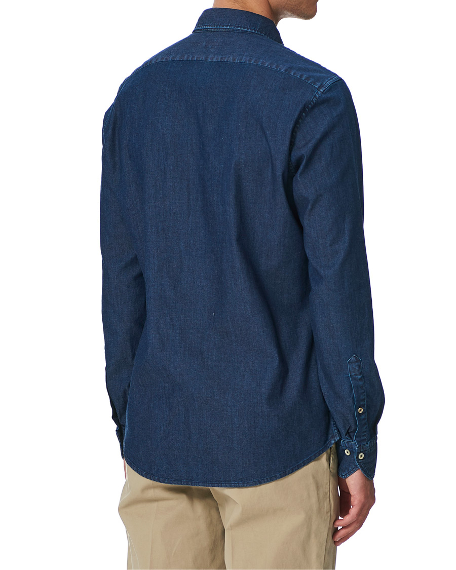 Herre | Skjorter | Stenströms | Slimline Garment Washed Shirt Dark Denim