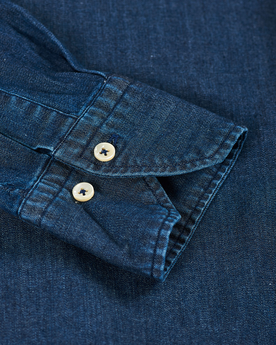 Herre | Skjorter | Stenströms | Slimline Garment Washed Shirt Dark Denim