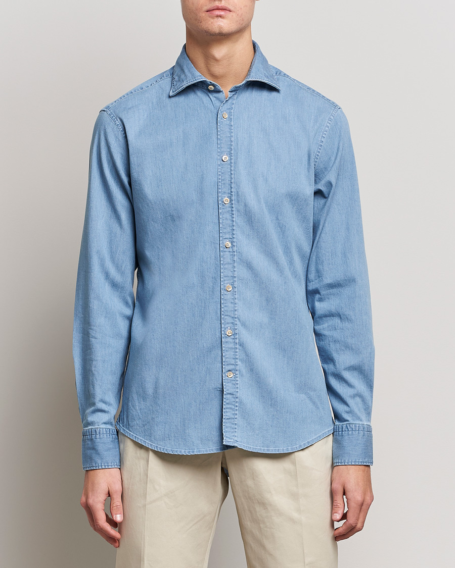 Herre | Klær | Stenströms | Fitted Body Garment Washed Shirt Light Denim