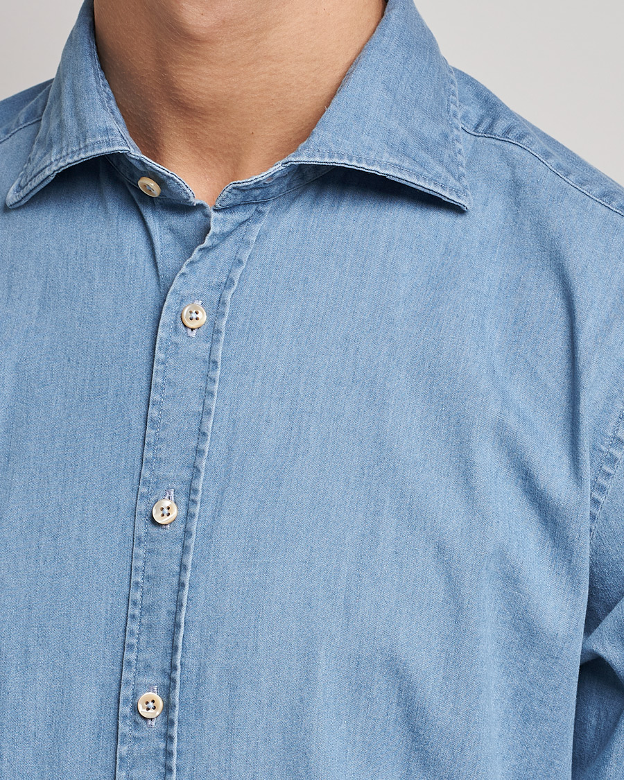 Herre | Skjorter | Stenströms | Fitted Body Garment Washed Shirt Light Denim