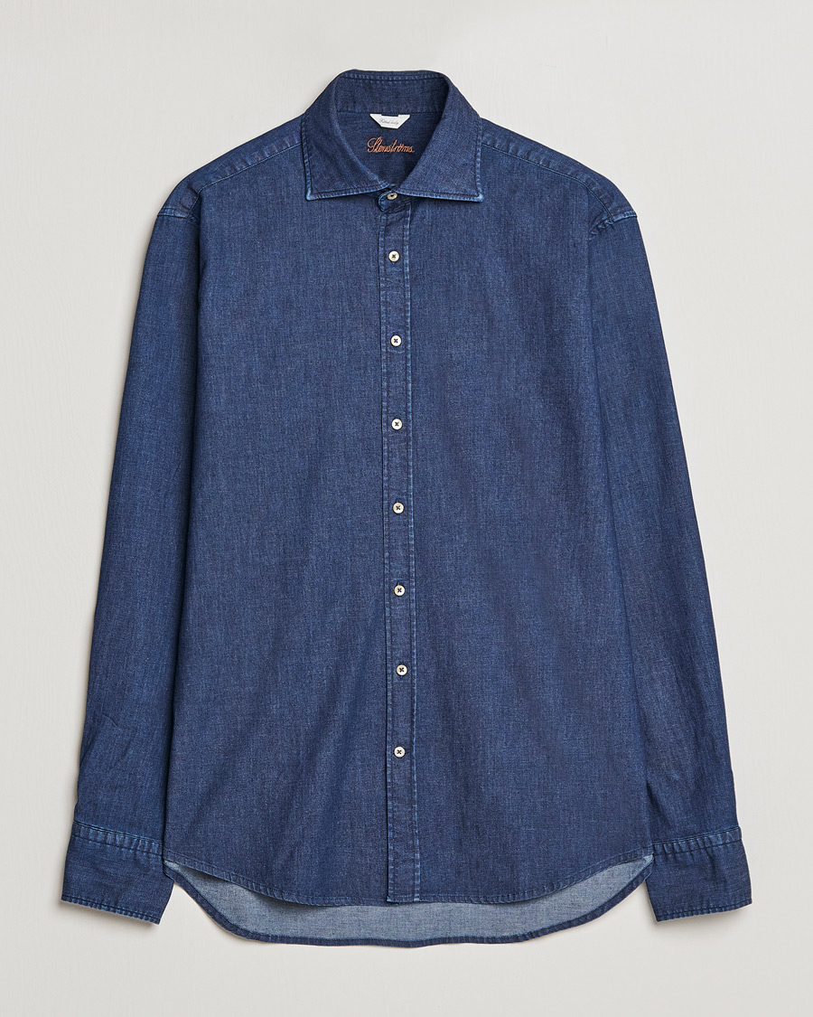 Herre | Skjorter | Stenströms | Fitted Body Garment Washed Shirt Dark Denim