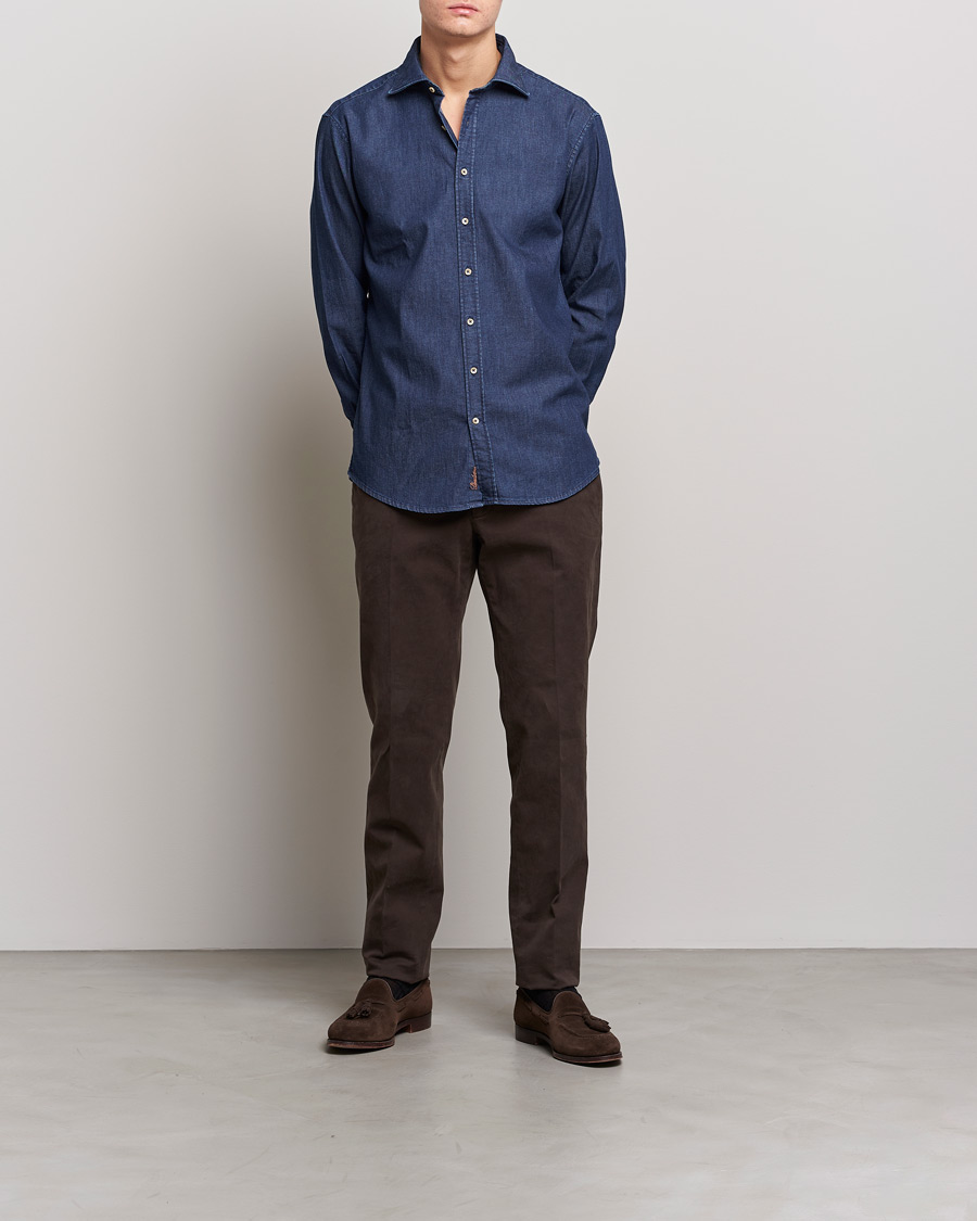 Herre | Skjorter | Stenströms | Fitted Body Garment Washed Shirt Dark Denim