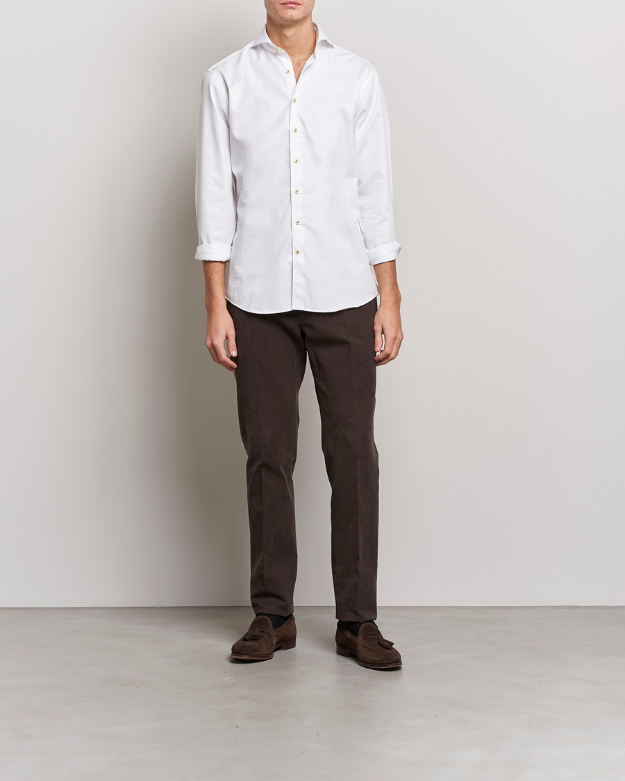 Herre | Skjorter | Stenströms | Fitted Body Washed Cotton Plain Shirt White