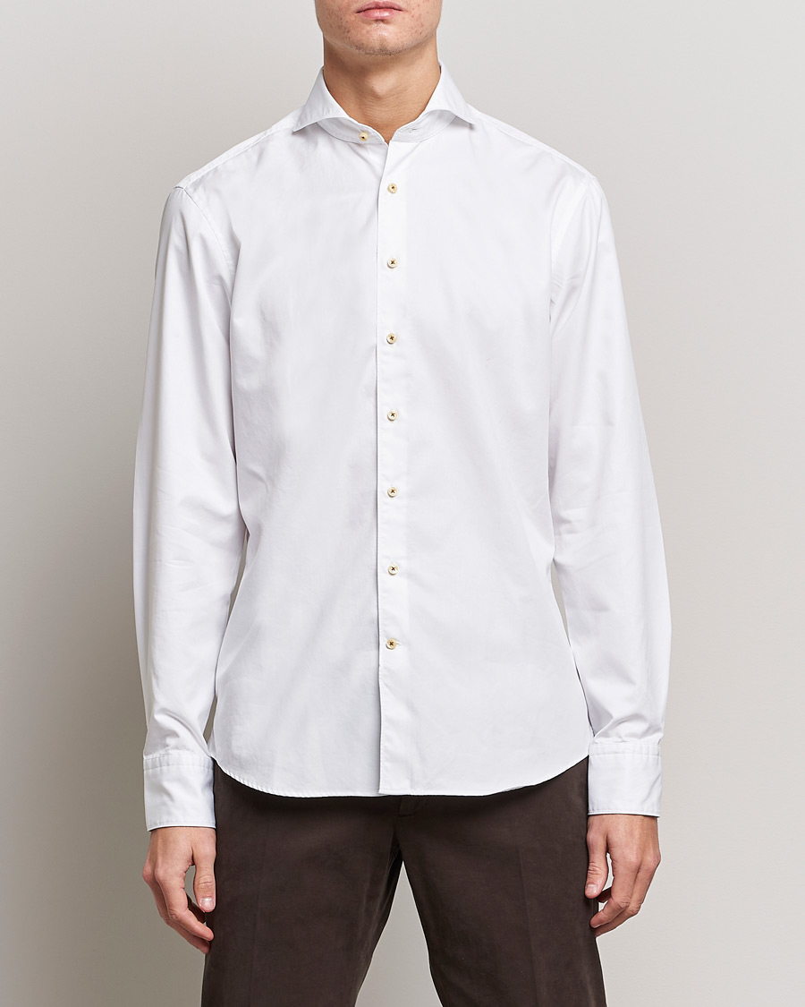 Herre | Skjorter | Stenströms | Fitted Body Washed Cotton Plain Shirt White