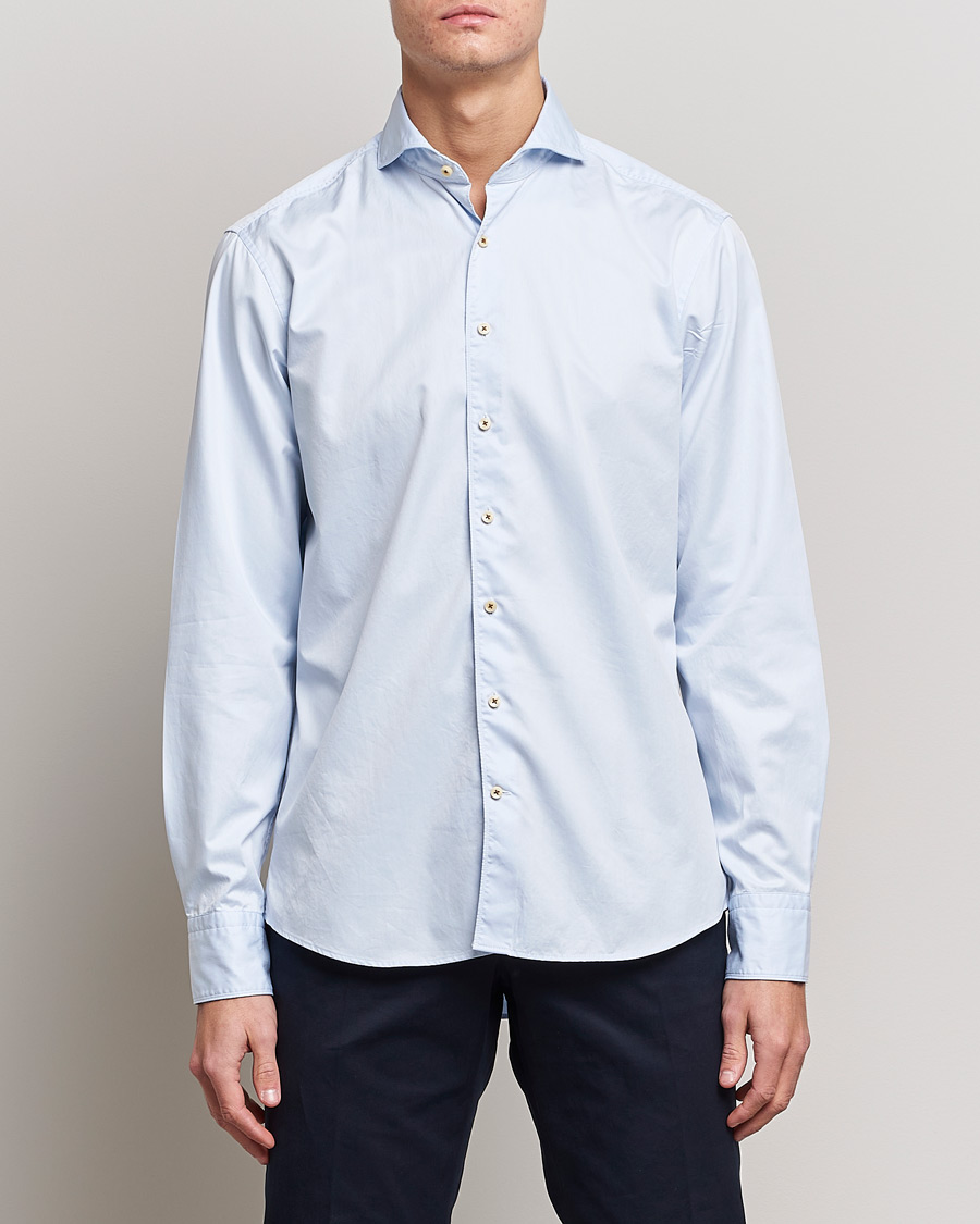 Herr | Casualskjortor | Stenströms | Fitted Body Washed Cotton Plain Shirt Light Blue