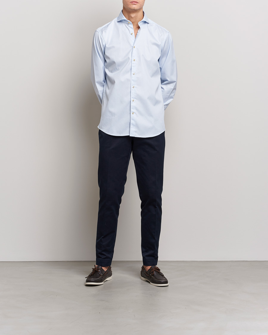 Herre | Skjorter | Stenströms | Fitted Body Pinstriped Casual Shirt Light Blue