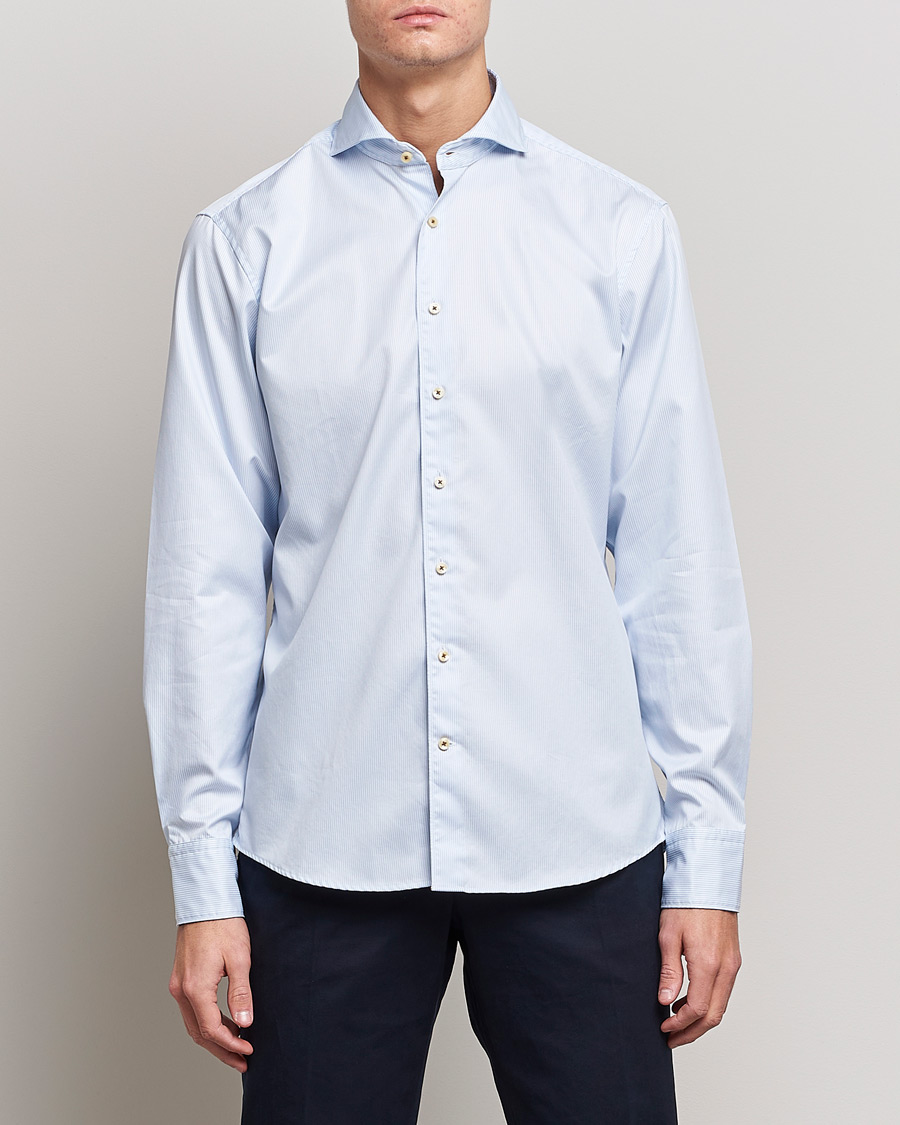 Herre | Skjorter | Stenströms | Fitted Body Pinstriped Casual Shirt Light Blue