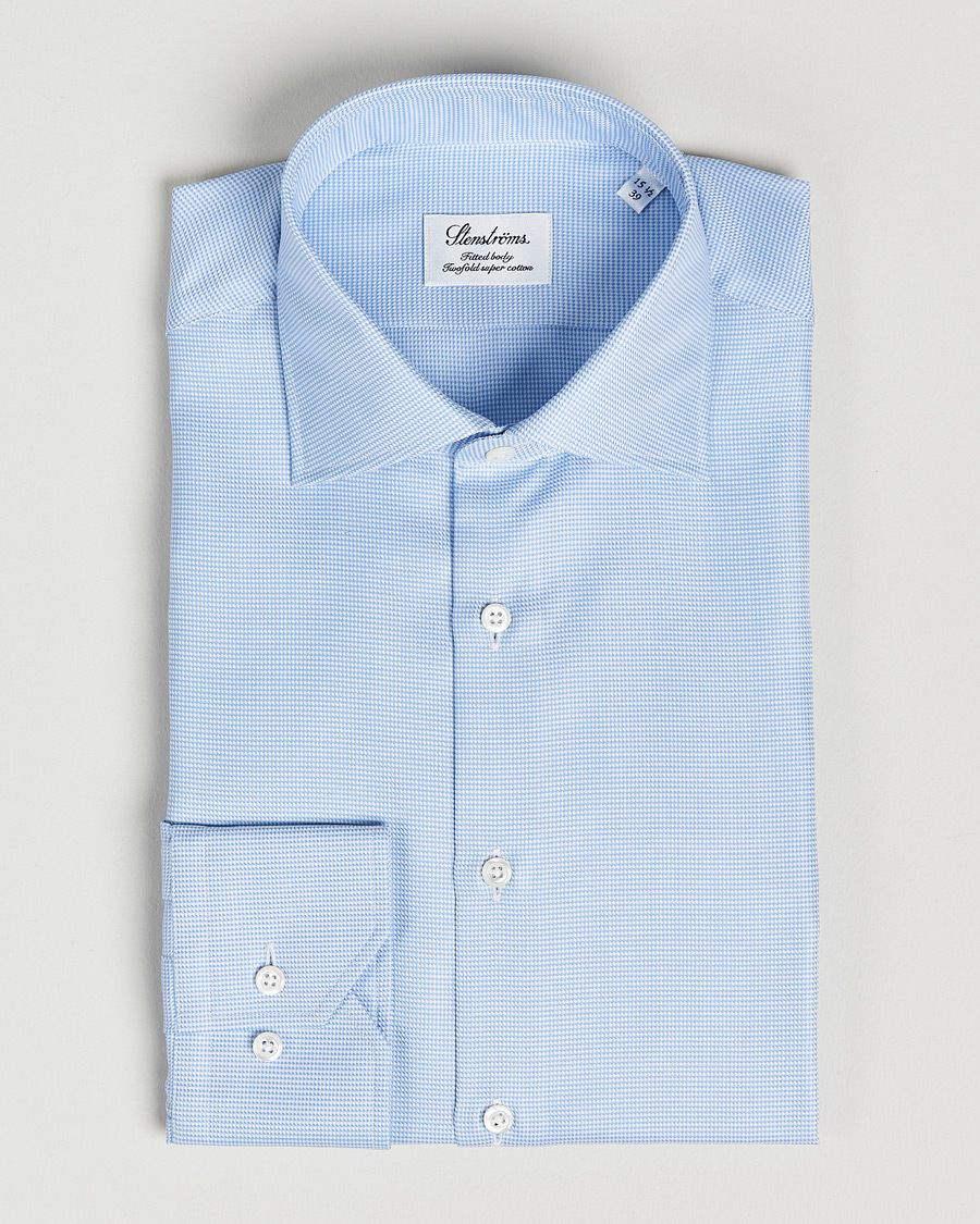 Herre | Skjorter | Stenströms | Fitted Body Houndstooth Shirt Blue