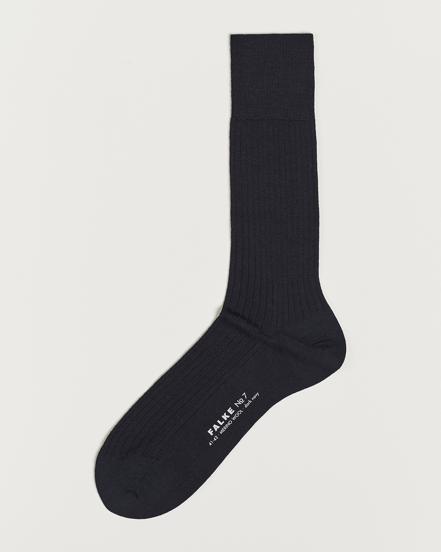 Herre |  | Falke | No. 7 Finest Merino Ribbed Socks Dark Navy